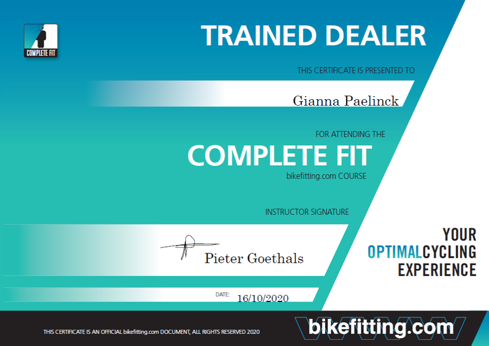 Officieel certificaat voor bikefitting